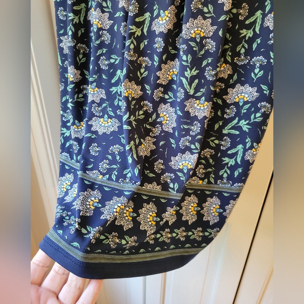 Max Studio navy paisley 3/4 sleeves midi dress no iron! Size large - Picture 2 of 6